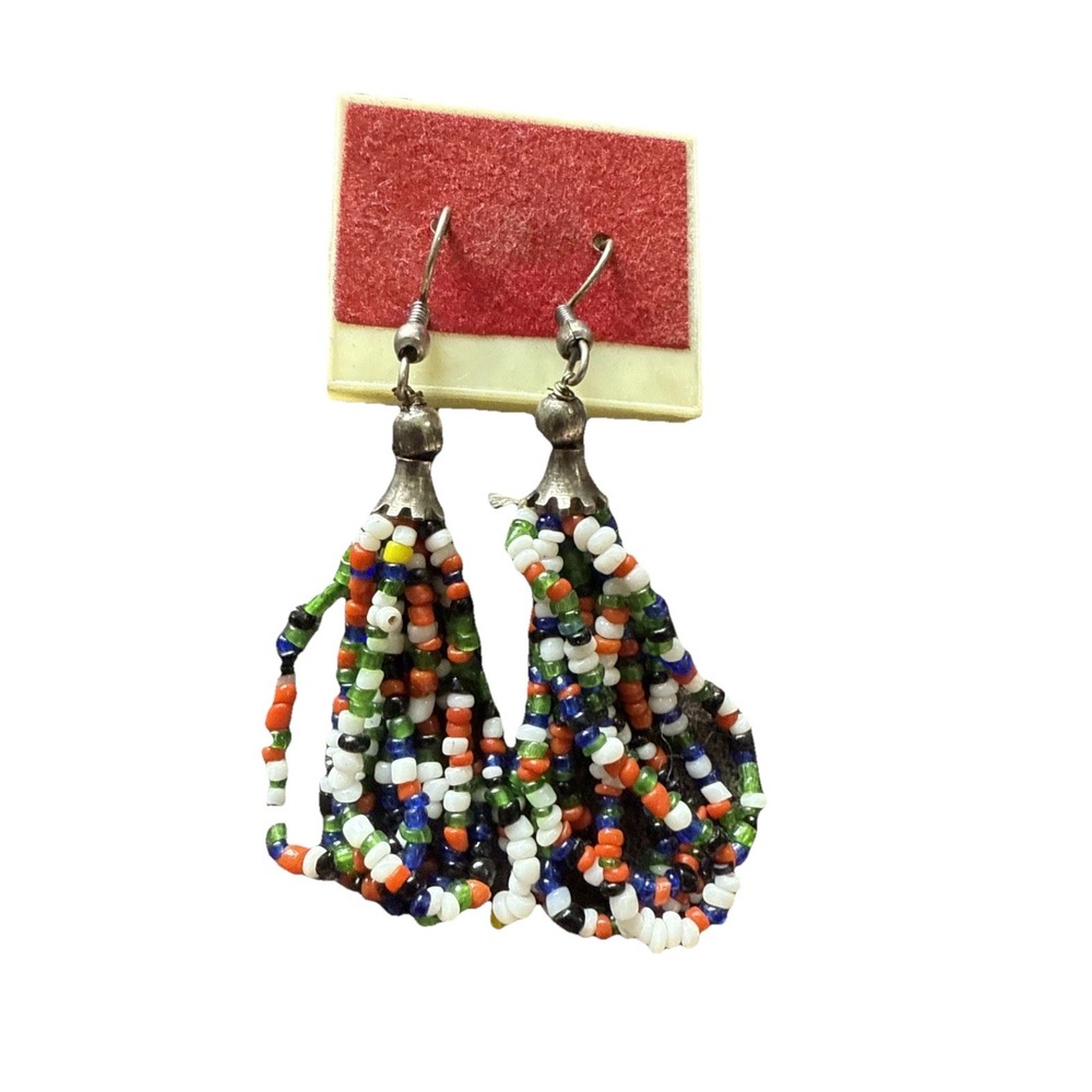 Mexican seed bead multicolor‎ blue yellow white  green orange black glass E2-14